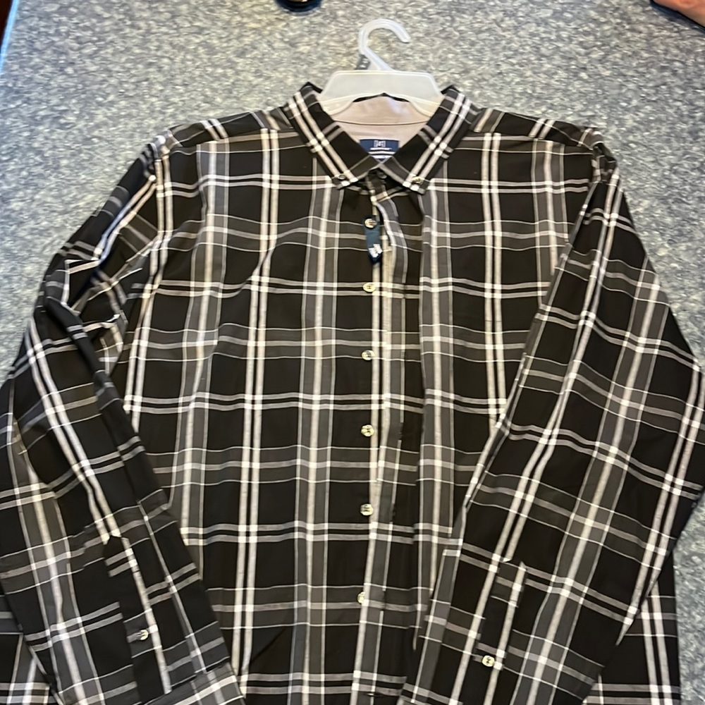 George classic fit black and white striped button down long sleeve shirt/ 3xl